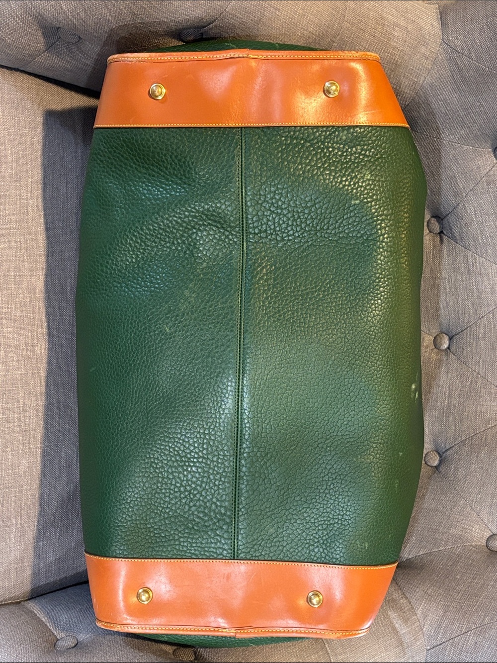 Rare Vintage Dooney & Bourke Fir Green and Tan Leather Weekender - Picture 12 of 13